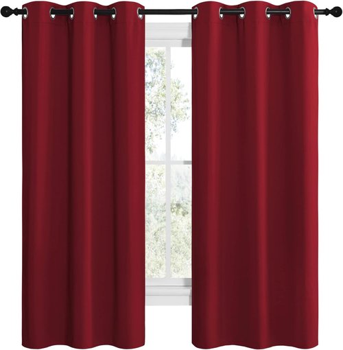 NICETOWN Burgundy Red Kitchen Blackout Curtain Panels - Thermal Insulated Grommet Drapes (2 Panels, W42 x L68)