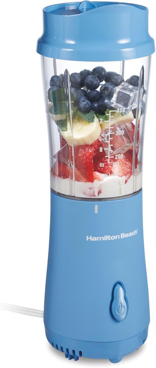 Hamilton Beach Portable Blender - 14 Oz BPA-Free Travel Cup & Lid, Durable Stainless Steel Blades, Tranquil Blue