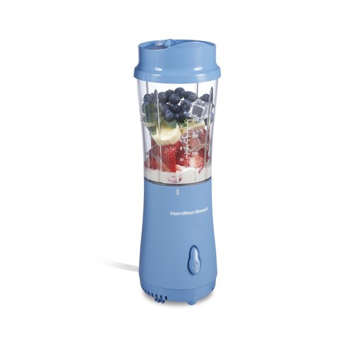 Hamilton Beach Portable Blender for Shakes and Smoothies, 14 Oz BPA Free Travel Cup & Lid, Durable Stainless Steel Blades, Personal Smoothie Blender, Tranquil Blue (51172)