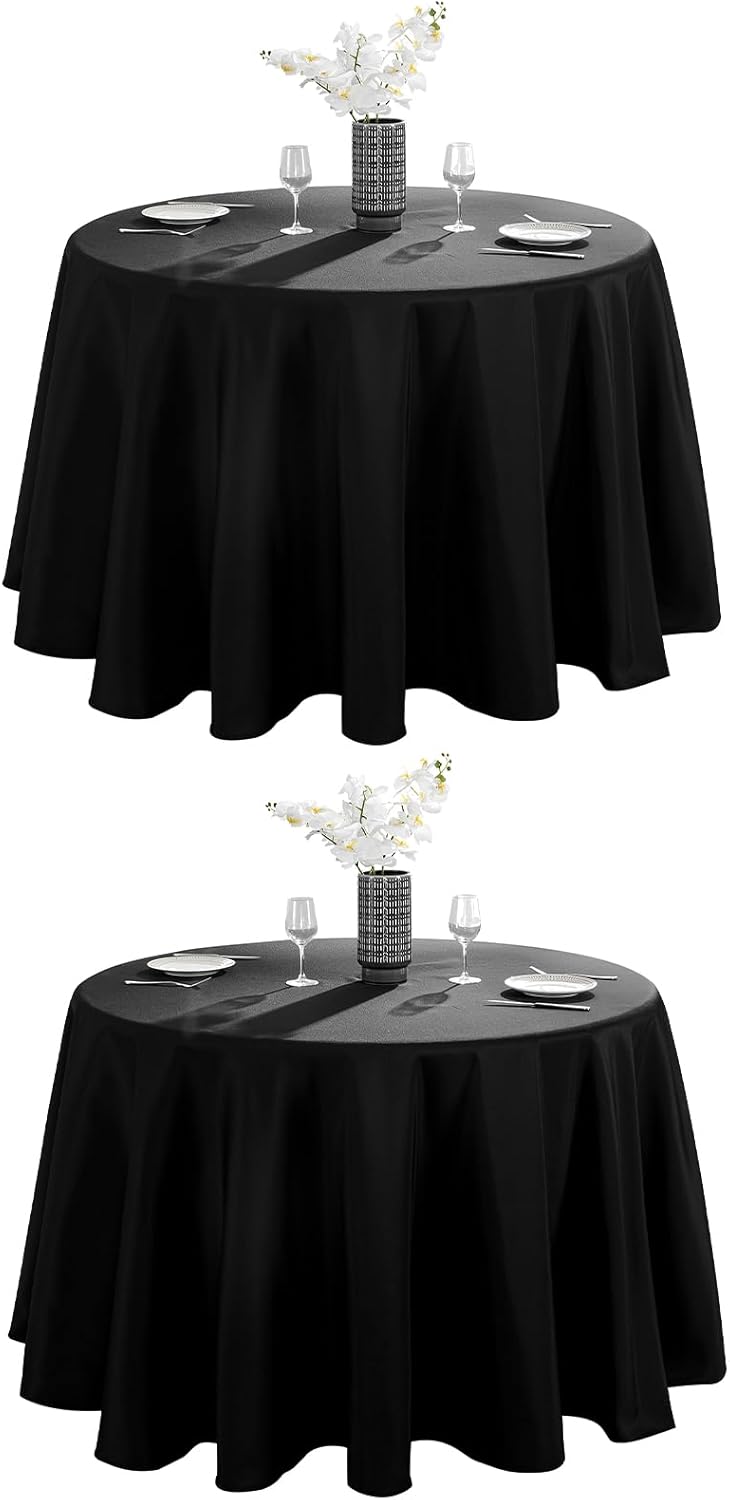 VidaFete 90-Inch Round Tablecloth - Stain Resistant & Wrinkle-Free Polyester for Dining & Events | Black
