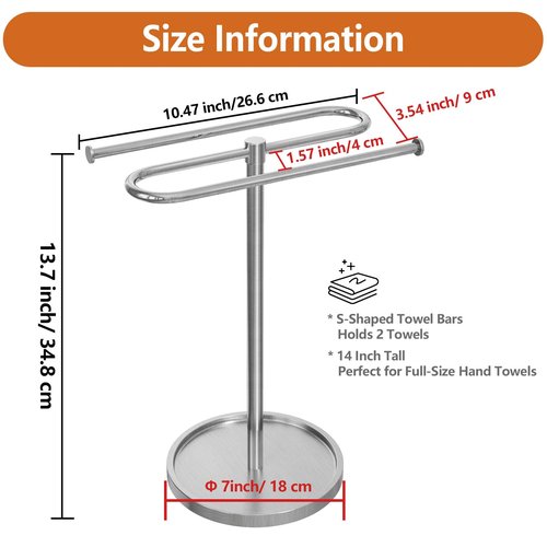Hand Towel Holder, Stainless Steel Countertop Towel Stand for Bathroom, S-Shape Free Standing Towel Rack Bar Holds 2 Towels for Kitchen, Brushed Nickel