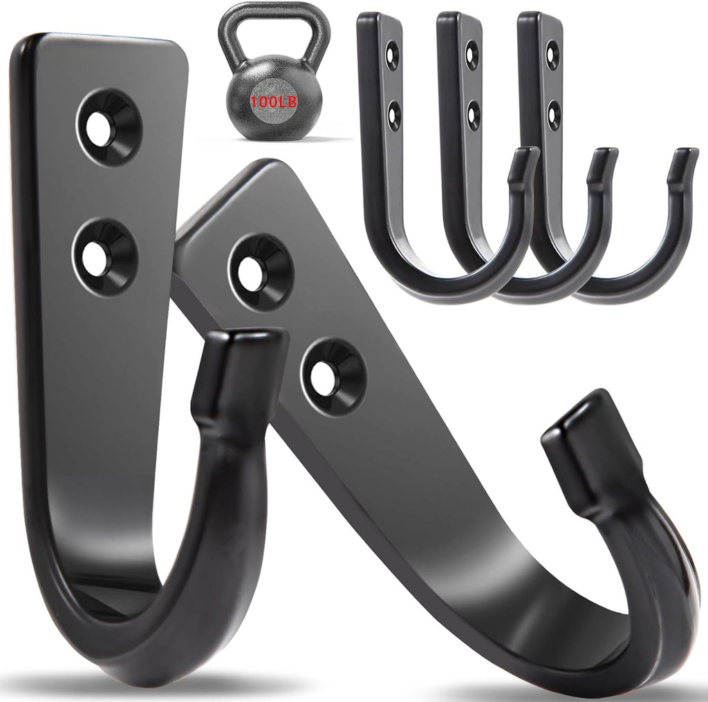 WODEGIFT Heavy Duty Wall Hooks - 5 Large Size Coat Hooks for Pans, Backpacks & Garage Items | Black