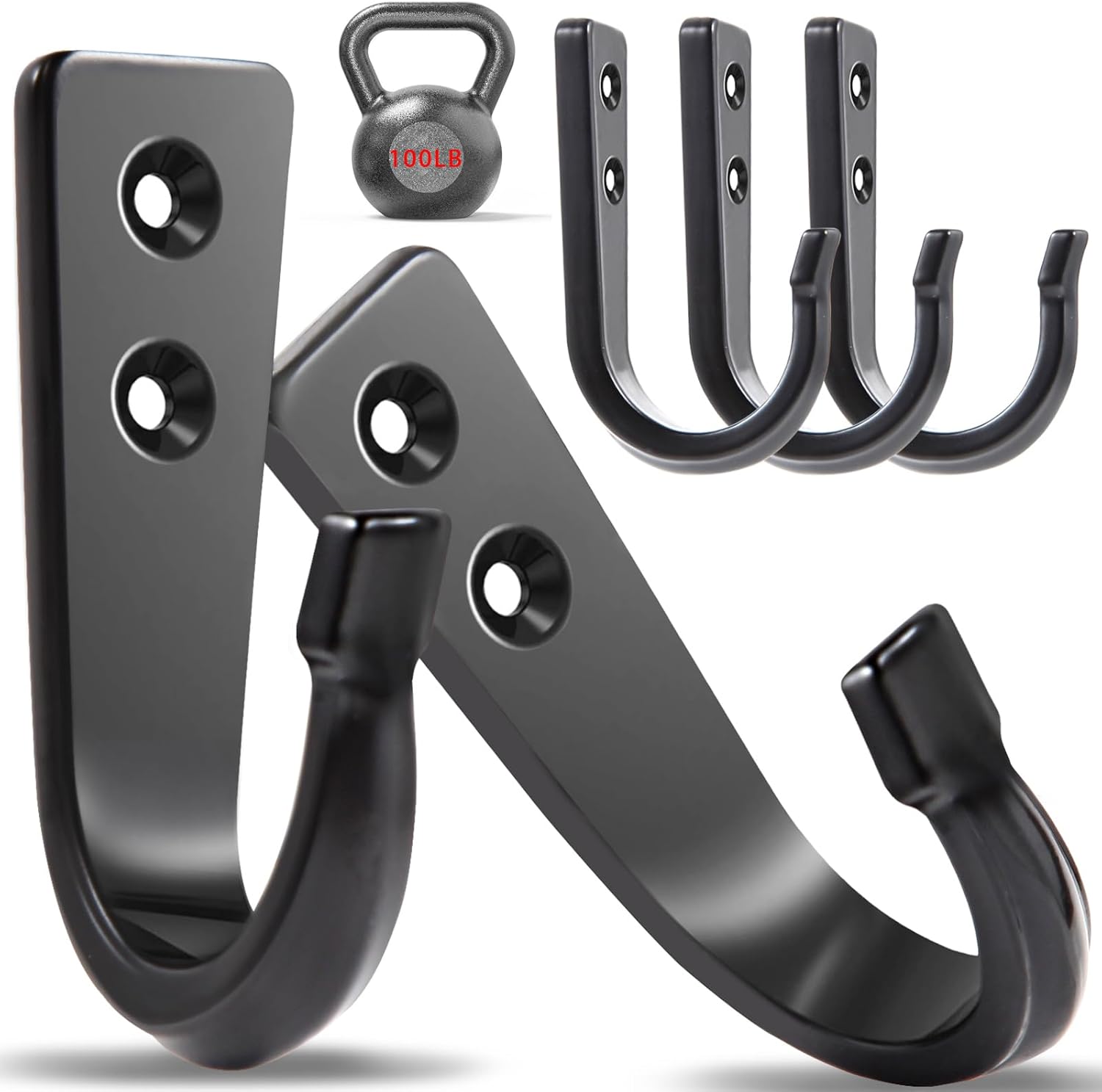 WODEGIFT Heavy Duty Wall Hooks - 5 Large Size Coat Hooks for Pans, Backpacks & Garage Items | Black