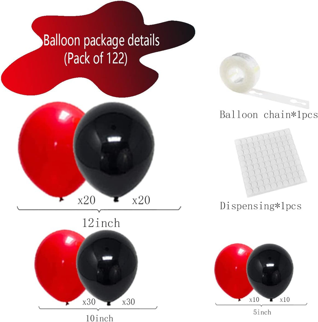 Skiennix Red and Black Balloon Garland Arch Kit - 122PCS Latex Balloons for Birthday & Wedding Decor