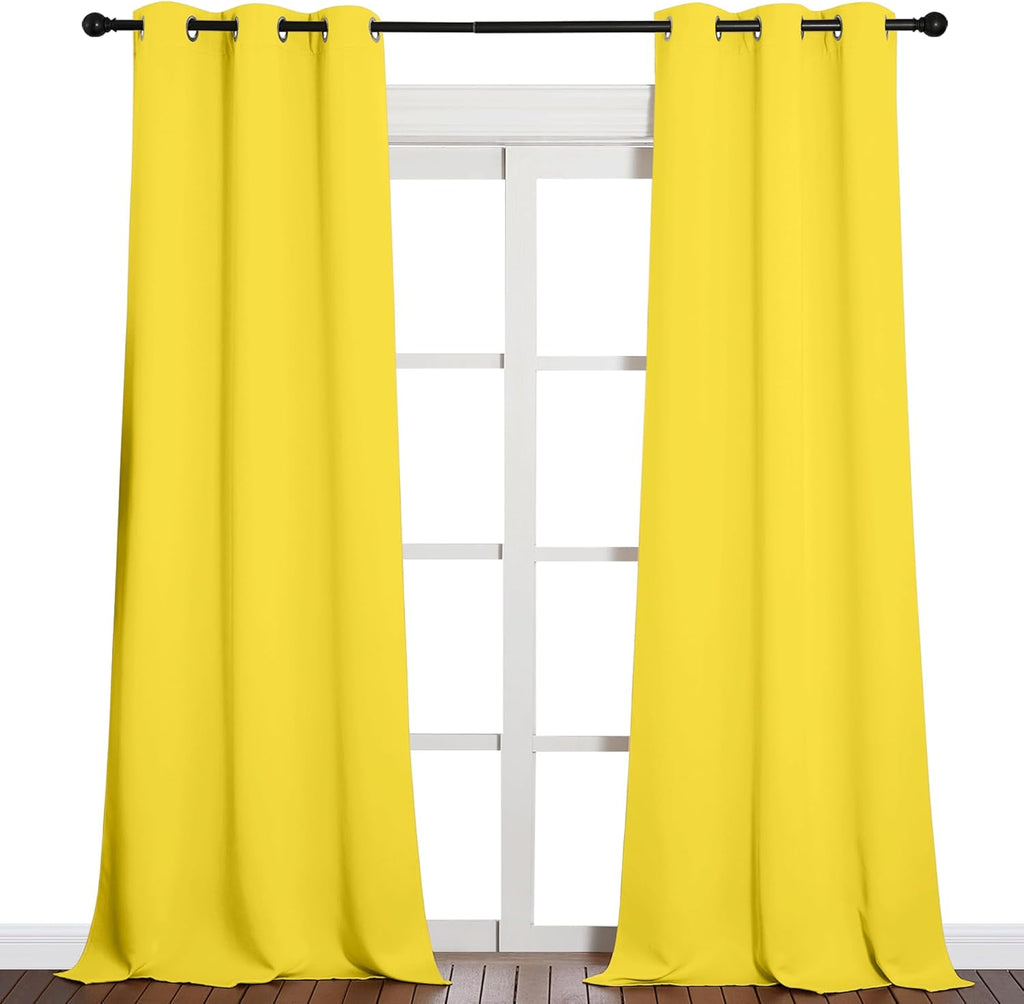 NICETOWN Patio Glass Door Curtains - Bright Yellow Privacy Panel Drapes | 42" x 95" (1 Pair)