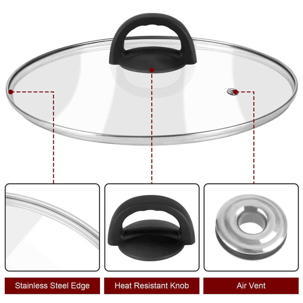 Tempered Glass Pan Lid, 8" Pot Lid with Heat Resistant Handle, Pan Cover for Frying Pan, Skillet, Cast Iron, Wok, Universal Cookware