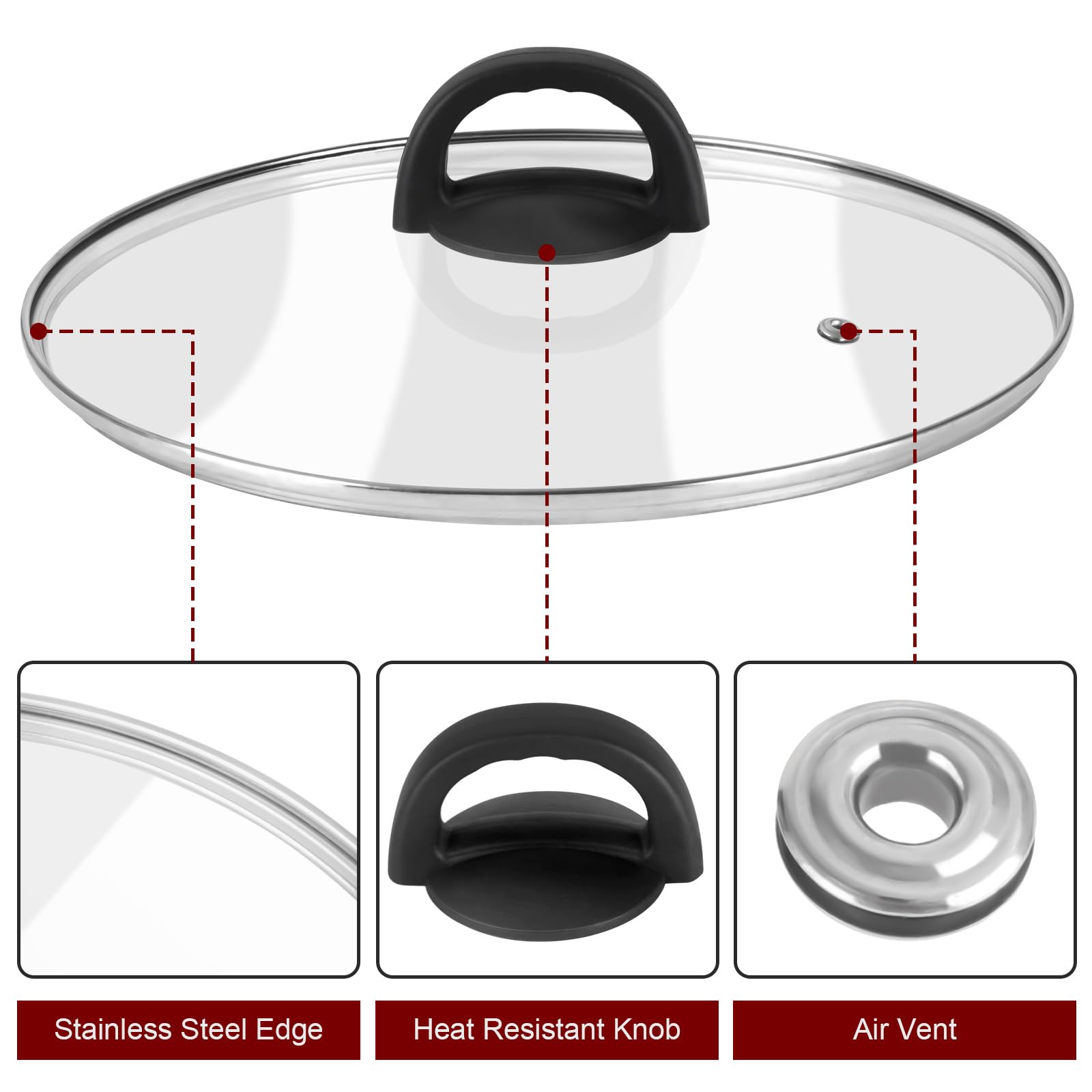 Tempered Glass Pan Lid, 8" Pot Lid with Heat Resistant Handle, Pan Cover for Frying Pan, Skillet, Cast Iron, Wok, Universal Cookware