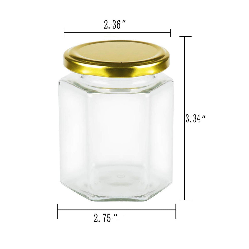 Encheng 6 oz Clear Hexagon Jars,Small Glass Honey Jars With Lids(Golden),Mason Jars For Herbs,Foods,Jams,Liquid, Canning Jars Spice Jar For Storage 25 Pack