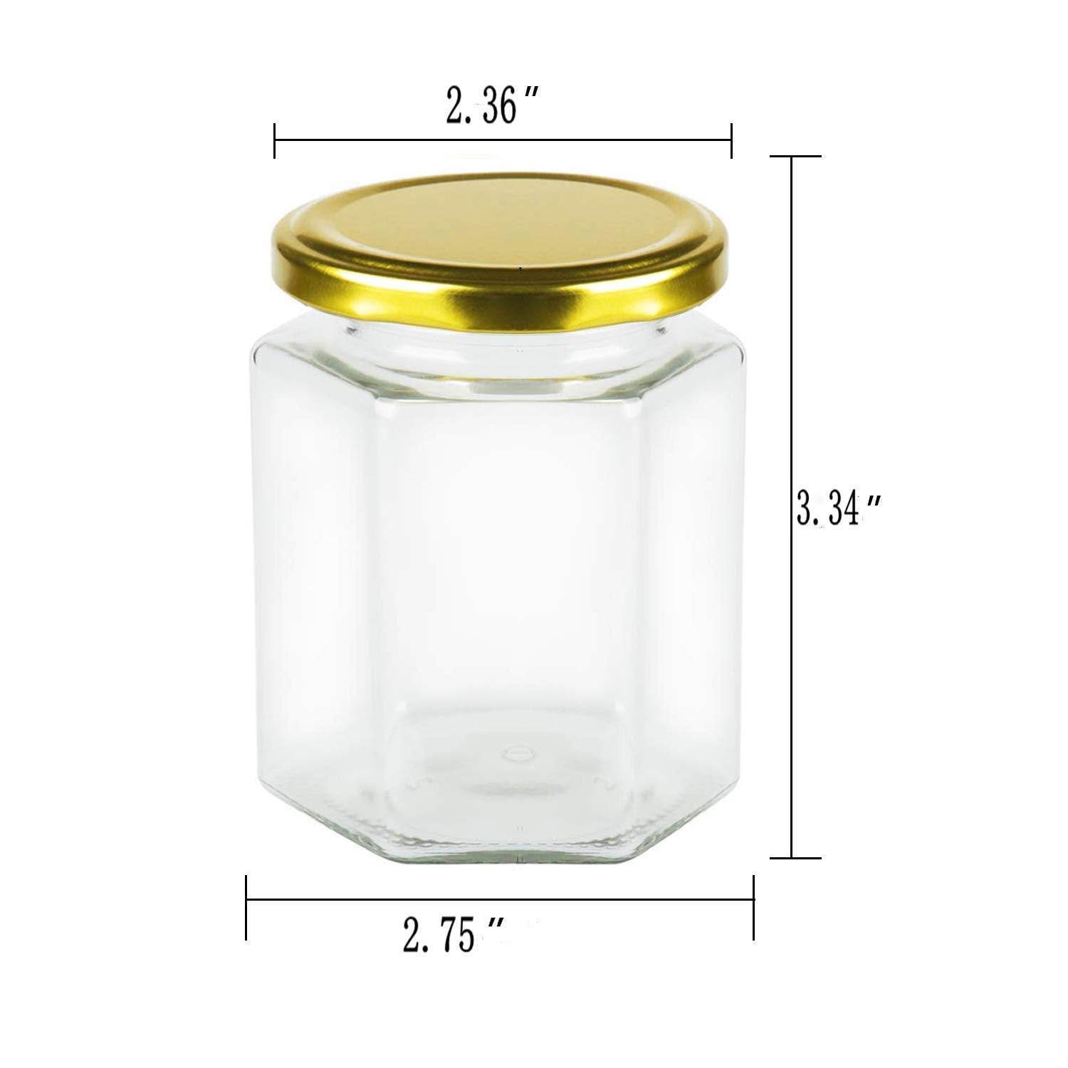Encheng 6 oz Clear Hexagon Jars,Small Glass Honey Jars With Lids(Golden),Mason Jars For Herbs,Foods,Jams,Liquid, Canning Jars Spice Jar For Storage 25 Pack