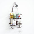 Rustic Bronze Shower Caddy by [Brand Name] - Overhead Organizer with 10 Hooks & Towel Bar