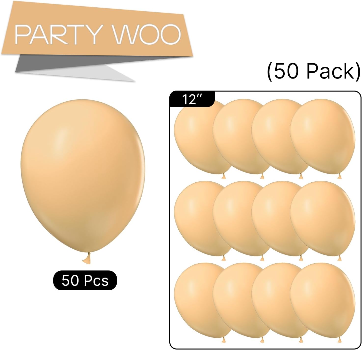 PartyWoo Nude Balloons - 50 Pcs 12 Inch Beige Apricot Cream Latex Helium Balloons for Boho Parties