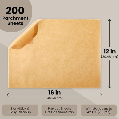 Juvale Parchment Paper Sheets - Nonstick Baking Liners, 200 Pack, 12 x 16 in, Unbleached Brown - Ideal for Air Fryers & Grilling