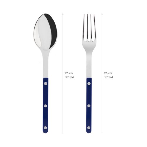 SABRE PARIS - 2-Piece Serving Set - Bistrot Collection - Large Fork & Large Spoon - Stainless Steel & Nylon - Dishwasher Safe - Navy Blue - Brilliant Finish