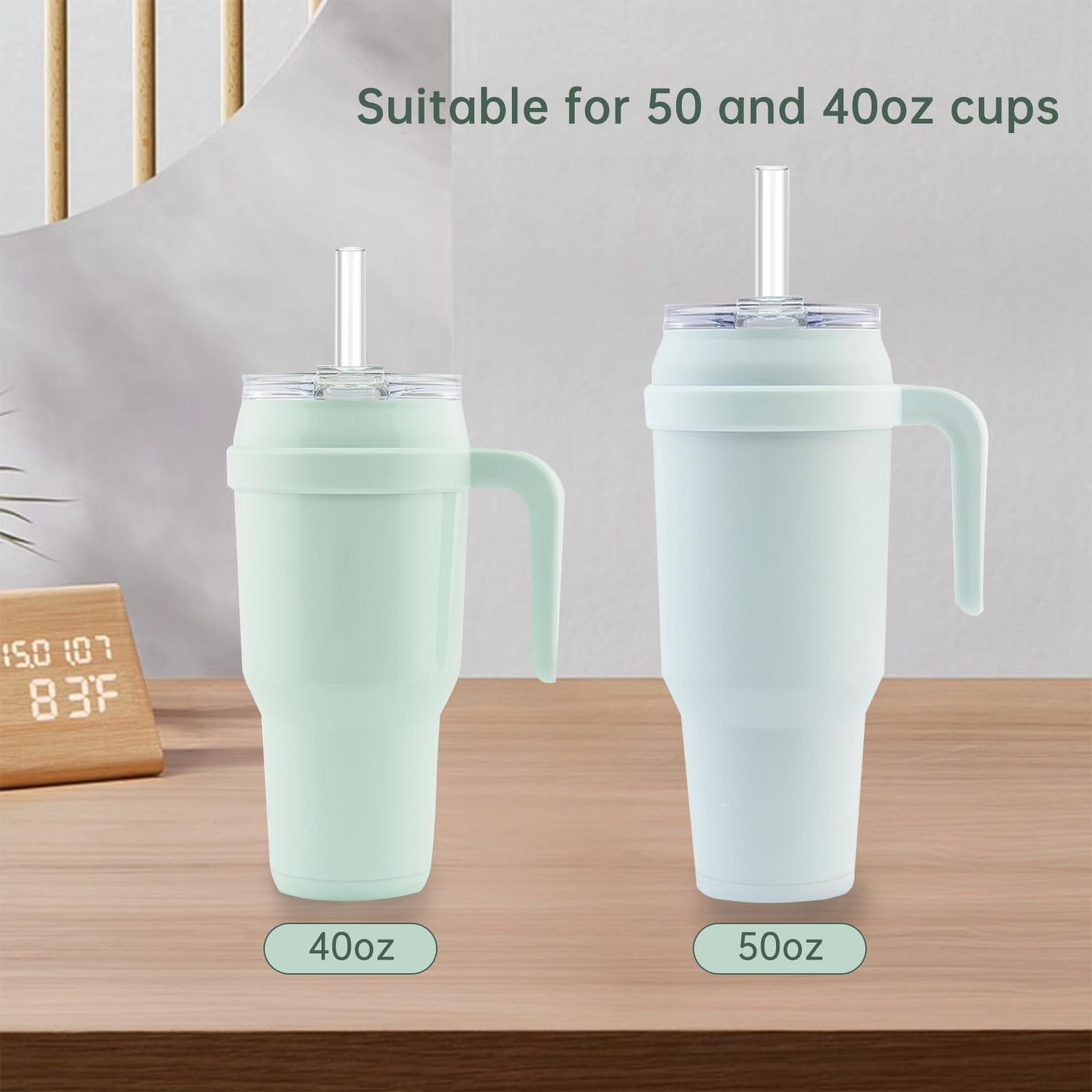 Replacement Straw Compatible with Reduce 50 oz 40 oz Tumbler, 5 Pack Reusable Straw with Cleaning Brush, Plastic, Clear