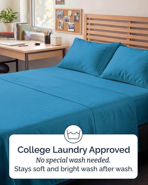 Full XL Bed Sheet Set by [Brand Name] - Soft, Breathable & Cooling 4-Piece Luxury Bedding - Deep Pockets, Fade & Wrinkle Free - Denim Blue