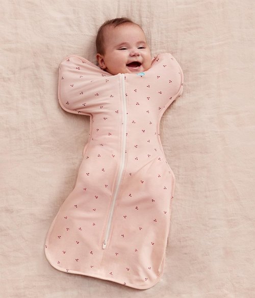 Love to Dream Swaddle Up Bamboo, Arms Up Position, Soft and Luxurious 100% Viscose from Bamboo - Wearable Blanket - 1.0 TOG - (20-24°C) Ideal for Moderate Temps (Cherries Blush, Newborn, 2.2–3.8kg)
