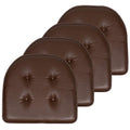 Sweet Home Collection Chair Cushion Memory Foam Pads Tufted Slip Non Skid Rubber Back U-Shaped 17" x 16" Seat Cover, Faux Leather Chocolate Brown 2 Count (Pack of 2)
