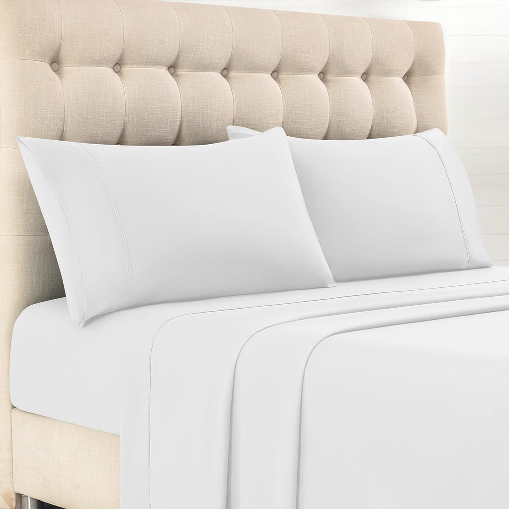 Queen Sheet Set - 4-Piece Soft Microfiber Bed Sheets | Breathable, Deep Pocket, Hotel Luxury, Oeko-Tex Certified - White
