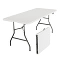 FurniEdge 6ft Folding Table with Handle, Heavy Duty Plastic Table, 300 lbs Portable Table, Reinforced Steel Legs, High Density Plastic, Ideal for Parties, Picnics, Weddings,Camping (White)