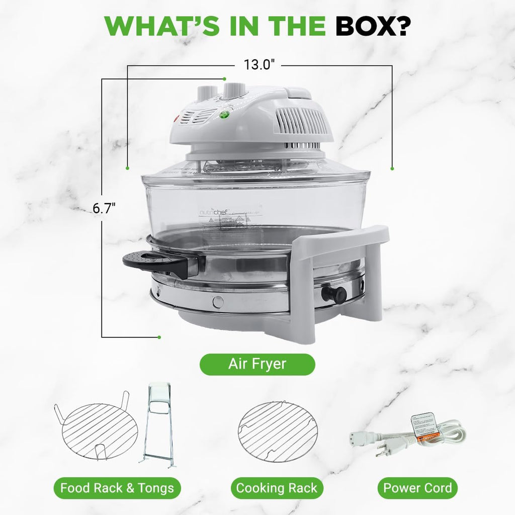 NutriChef Air Fryer - 13 Quart Infrared Convection Halogen Oven | Quick Healthy Meals in White