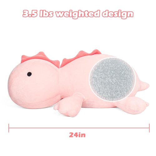BESTVIVE 3.5lbs Weighted Dinosaur Plush 24 Inch,Pink Soft Stuffed Dino Weighted Plush Animal Dinosaur Throws Pillows