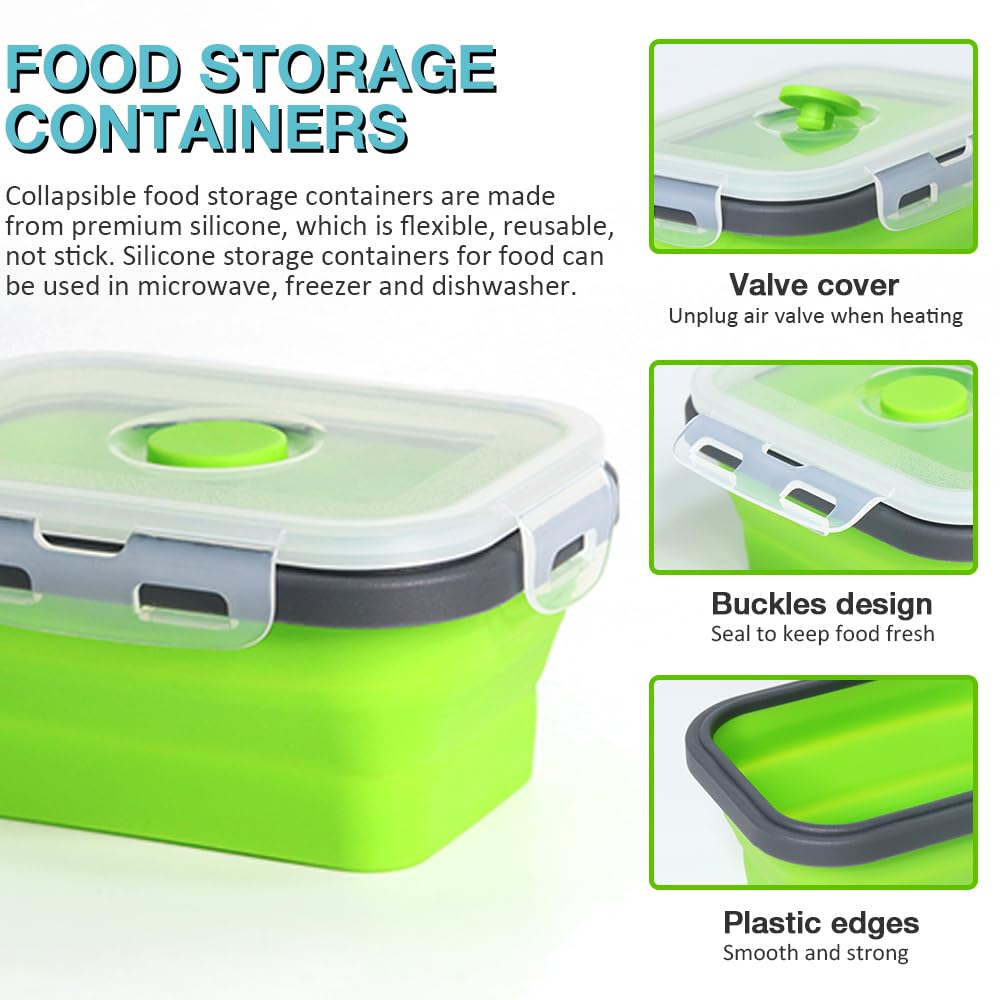 Pharamat Small Collapsible Silicone Food Storage Container(12 Oz) 4 Pack, Silicone Storage Containers for Snack, Fruit, Stackable, Space Saving