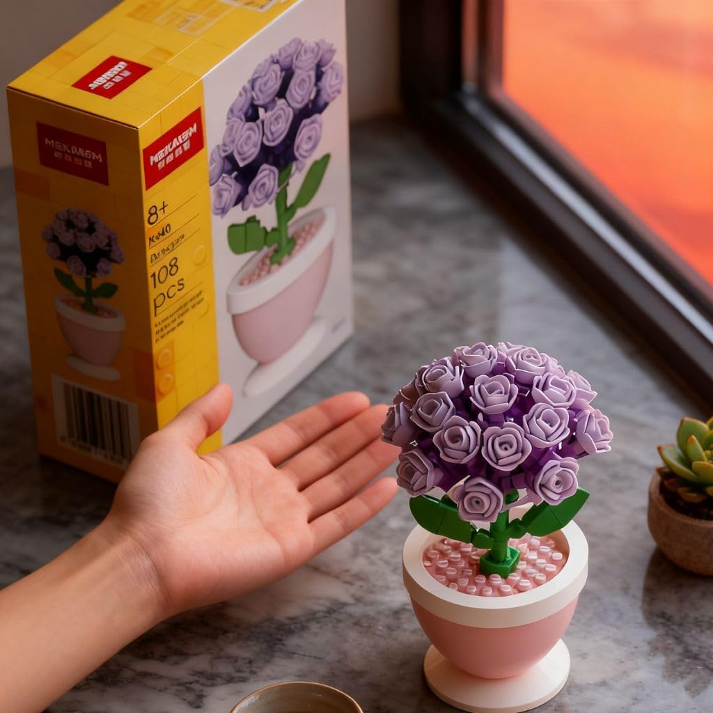 Serene Hydrangea Artificial Purple Floral Arrangement - Chic Desk & Window Planter