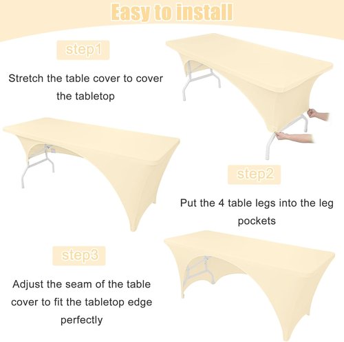 Fivenl Spandex Rectangle Tablecloths - 2 Pack Washable Fitted Covers for 6FT Tables | Beige, 72 x 30 Inch