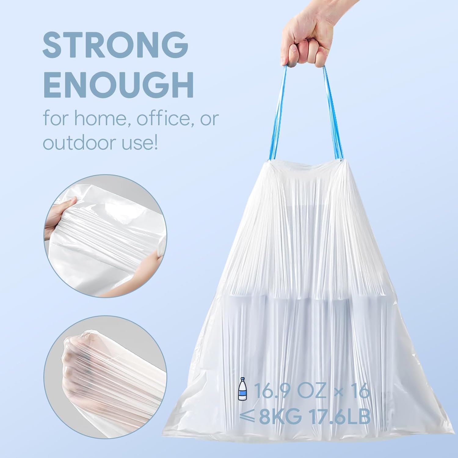 Skiennix 4 Gallon Trash Bags - Drawstring, Tear-Free, Unscented | 80 Count for Home & Office
