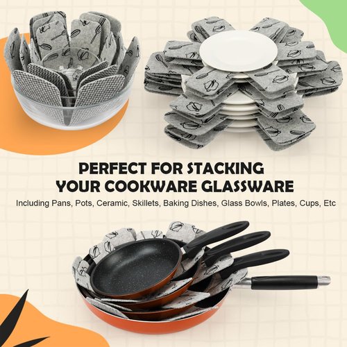 BYKITCHEN Pot and Pan Protectors for Stacking, Set of 9 & 3 Sizes, Felt Pan Separators Dividers Pads for Space Saving, Pot Protectors for Stacking and Protecting Your Cookware