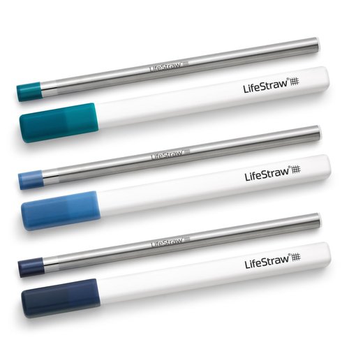 LifeStraw Sip 3-Pack, Reusable Stainless Steel Water Filter Drinking Straw with 3 Carry Cases, Removes Microplastics, Bacteria and Parasites for Travel and Everyday Use