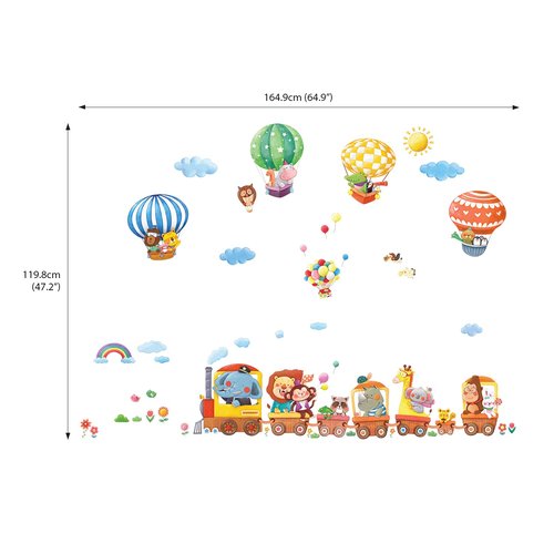 DECOWALL DA4-1406 Animal Train and Hot Air Balloons Kids Wall Stickers Wall Decals Peel and Stick Removable Wall Stickers for Kids Nursery Bedroom Living Room décor