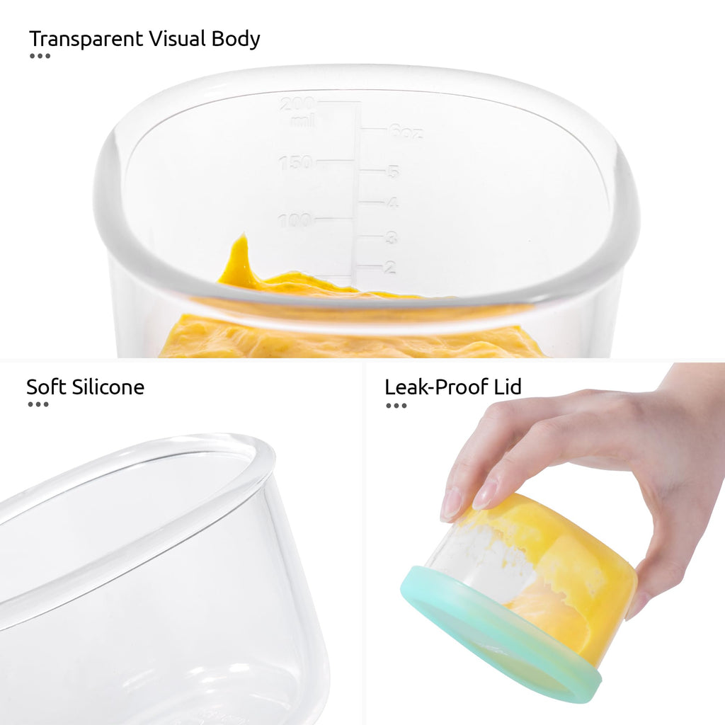 U-Taste 3oz 6oz Small Storage Containers: Food Grade Liquid-Silicone Freezer Box with Airtight Lid, Microwave Safe with Clear Measurements, Reusable for Meal Prepping Portion (Set of 4, Aqua Sky)