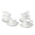 Agyiuns Tea Cups Set Of 6, Tea Cup And Saucer Set,6oz for Tea,Coffee, Latte, Cafe Mocha, Porcelain Tea Party Set (White with gold thread set of 6)