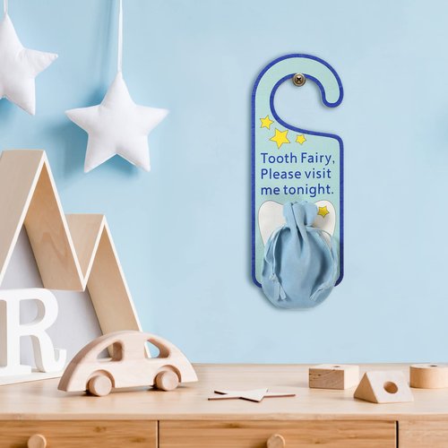 Qunclay Tooth Fairy Door Hanger Bag Fairy Holder Baby Keepsake Container for Lost Teeth Kids Boys Girl Encourage Gift