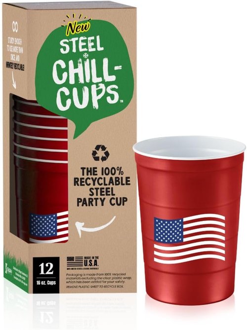 Flag Design 16 oz. Party Cups by [Brand Name] - Durable, Disposable & Recyclable | Patriotic Red, 12 Count