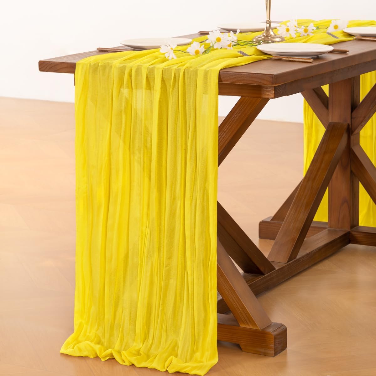 Socomi Yellow Cheesecloth Table Runner - 120 Inch Rustic Gauze for Easter, Weddings, and Home Decor