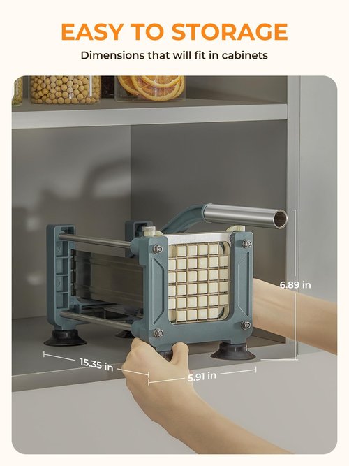 FOHRER French Fry Cutter, Professional Manual Potato Slicer for Potatoes with 3 Heavy Duty Stainless Steel Blades (1/2, 3/8, 1/4 Inch), Unique Blue Potato Cutter with Non-Slip Suction Feet