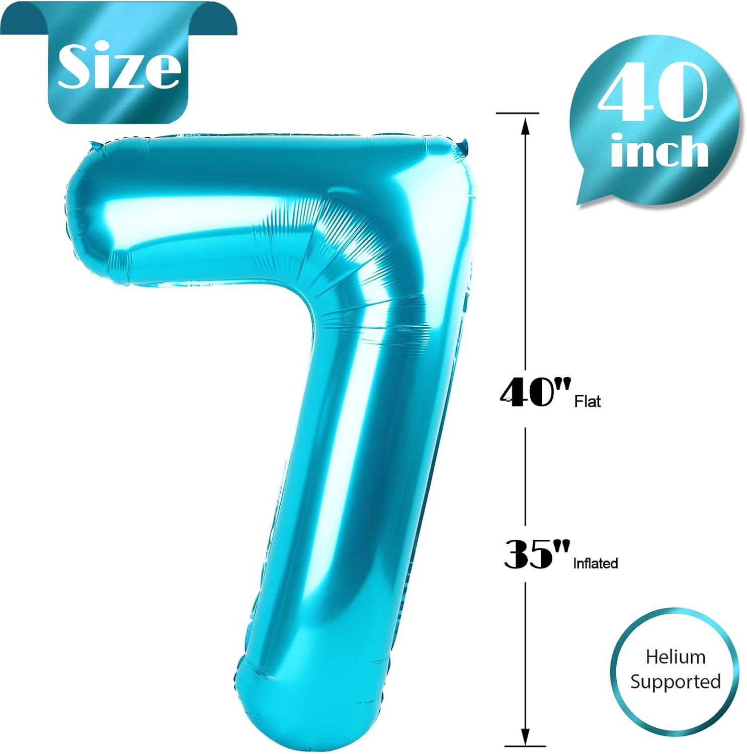 Number 7 Balloon by [Brand Name] - 40 Inch Light Blue Giant Foil Balloon for 7th Birthday Party Decorations
