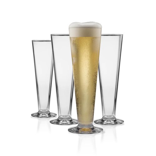 DRINIQUE Unbreakable Pilsner Beer Glass (Set of 4) 14oz Reusable, Shatterproof, Dishwasher Safe, Drinking Cups for Indoor or Outdoor Use - Clear