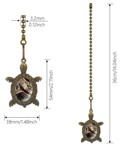 Hyamass Ceiling Fan Light & Fan Pull Chain Extender - 12" Sea Turtle Design with Ball Connector, Universal Light and Fan Pull Chain Set for Easy Decoration (Bronze)