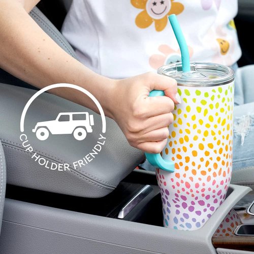 Swig Life 40oz Mega Mug, 40 oz Tumbler with Handle and Straw, Cup Holder Friendly, Dishwasher Safe, Extra Large Insulated Tumbler, Stainless Steel (Over The Rainbow)