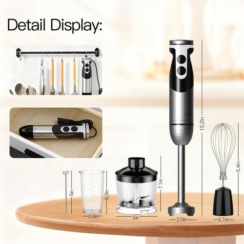 MegaWise Pro Hand Blender - Versatile 5-in-1 Kitchen Tool | Sleek Black Design, 2025 Edition