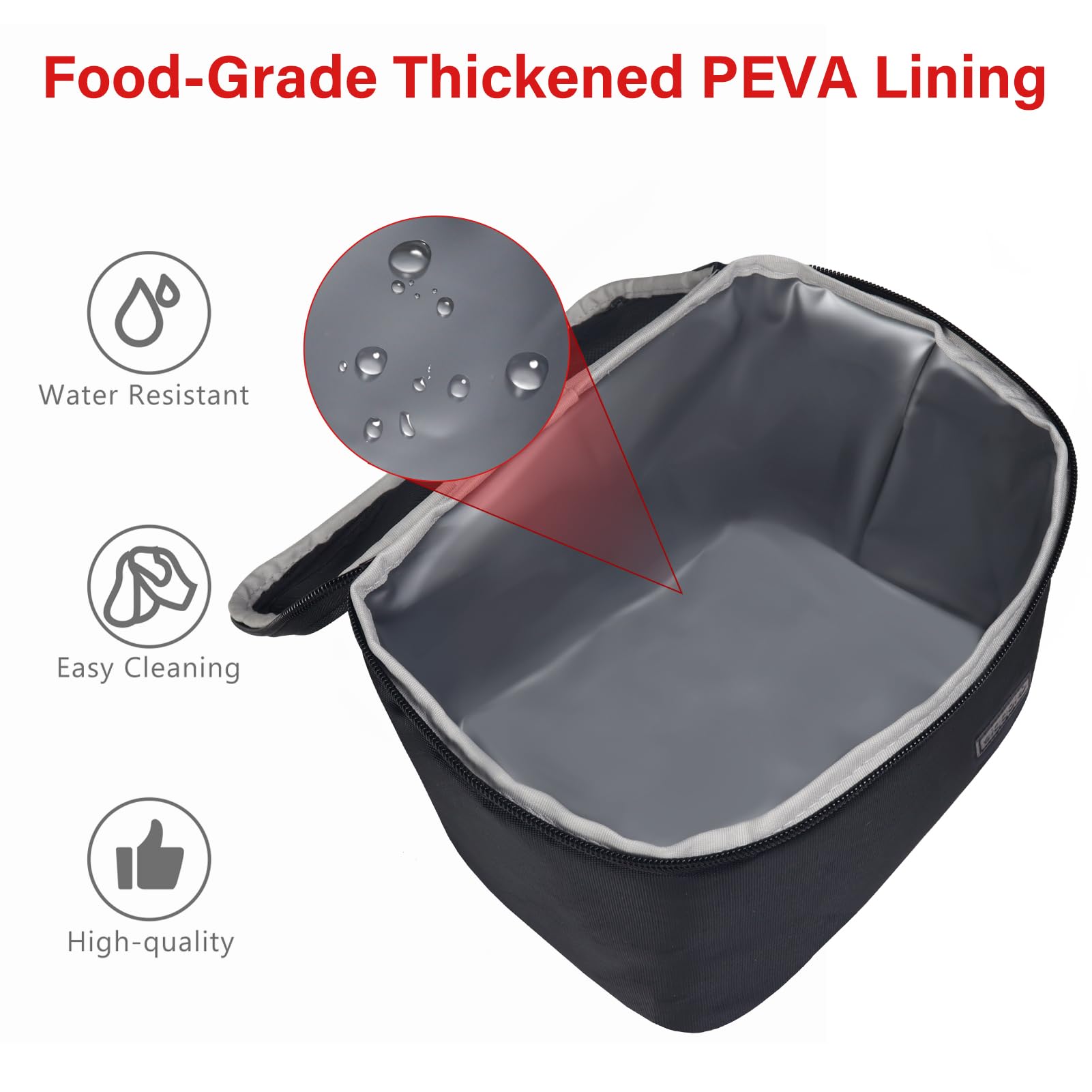 Gloppie Insulated Lunch Bag Lunch Box for Men Women Lunchbox Cooler Bag for Work Picnic, Idea for Gift, Black