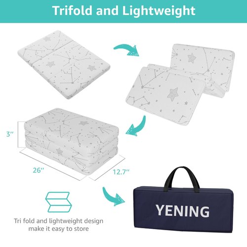 YENING Trifold Pack and Play Mattress Pad Foldable 38x26 Waterproof Baby Mattress for Pack N Play Matress Topper Breathable 1" Thick