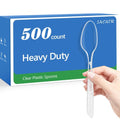 SACATR 500 Count Heavy Duty Clear Plastic Spoons,BPA-Free,Heat Resistant Disposable Plastic Spoons Bulk, Solid Durable Premium Cutlery for Parties, Events and Everyday Use