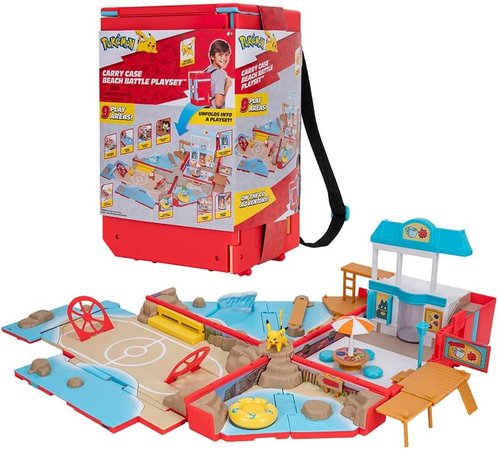 Jazwares Pokémon Carry Case - Portable Beach Battle Playset with 2-Inch Pikachu Figure