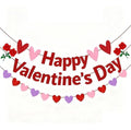 Pre-Strung Happy Valentine's Day Banner, Glitter Valentines Day Bunting Sign Decorations with Red Pink Purple Heart Garland for Indoor Home Wedding Engagement Anniversary Party Photo Backdrop Decor