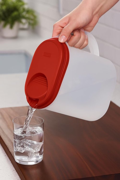 1 Gallon Water Pitcher with Lid & Pivot Top Spout -Slim Design Fits Fridge Door- Tea Pitcher 1 Gallon Plastic Pitcher with Lid 1 Gallon Pitcher with Lid Water Pitchers with Lids Plastic Water Pitcher