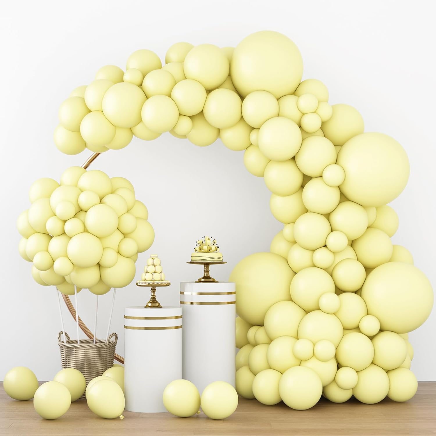 RUBFAC Pastel Yellow Balloons - 129pcs in Various Sizes for Birthday, Wedding & Baby Shower Decor